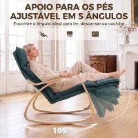 HOMCOM Cadeirão de Baloiço com Apoio para os Pés Ajustável em 5 Posições, Braços em Madeira e Acolchoamento Duplo, Verde Escuro(m-5)