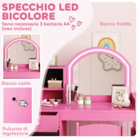 AIYAPLAY Set Toeletta Trucco per Bambini 2 in 1 con Specchio, Sedia, Luce LED, Armadietto, Scaffali e Libreria, Rosa(m-4)