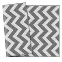 Outsunny Outdoor Rug Reversible Mat Plastic Straw Rug Portable RV Camping Mat for Garden Deck Picnic Indoor, 121 x 182 cm (4 x 6 ft), Light Grey & White(m-8)