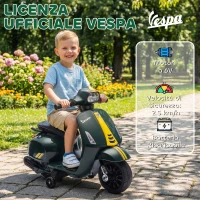 AIYAPLAY Moto Elettrica per Bambini con Licenza Vespa, Batteria Ricaricabile 6V, Rotelle e Luci, Età 2-4 Anni, Verde Scuro(m-3)