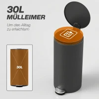 HOMCOM Mülleimer 30 L Treteimer mit Softclose-Deckel und Pedal, Inneneimer Metall, Schwarz, 36 x 30 x 60,5 cm(m-4)