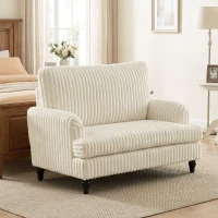 HOMCOM Corduroy Single Sofa Armchair, Modern Accent Chair with Stripes, Turned Legs and Wide Seat, Cream(m-12)