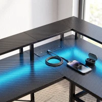 HOMCOM L Shaped Gaming Desk with LED Lights and Power Outlets, 150cm Corner Computer Desk for Small Space, Black(m-11)