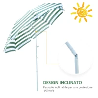 Outsunny Ombrellone da Spiaggia Inclinabile e Rotondo in Metallo e Poliestere, Ø1.8x2 m, Verde e Bianco(m-5)