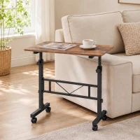 HOMCOM Overbed Table Adjustable Height Sofa Side Table with Wheels 80 x 40 cm Rustic Brown Black(m-8)