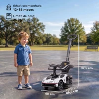 AIYAPLAY 2 en 1 Coche Correpasillos para Niños 12-36 Meses Lamborghini Essenza SCV12 Andador Empujador con Bocina Mango de Empuje y Barandilla Extraíbles 86,5x40x89,5 cm Blanco y Negro(m-3)