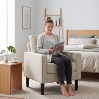HOMCOM Accent Chair, Removable Pillow Linen Armchair with Comfy Spring Cushion for Living Room, Bedroom, Study, Cream(m-8)