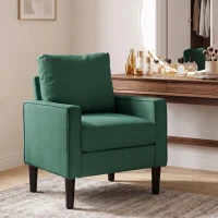 HOMCOM Accent Chair, Removable Pillow Linen Armchair with Comfy Spring Cushion for Living Room, Bedroom, Study, Dark Green(m-2)