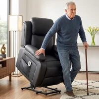 HOMCOM Riser and Recliner Chair with Vibration Massage, PU Leather Power Lift Chair for Elderly, Black(m-2)