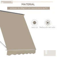Outsunny Toldo Retráctil de Exterior con Marco de Aluminio Ángulo Ajustable Protección UV e Impermeable 180x70 cm Beige(m-4)