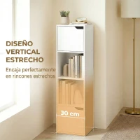 HOMCOM Estantería para Libros con 2 Puertas Librería Estrecha de 4 Niveles con 2 Estantes Abiertos 30x29x119 cm Blanco(m-4)