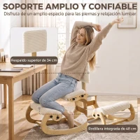 HOMCOM Silla de Rodillas Ergonómica con Respaldo Apoyo para Rodillas y Tapizado de Pana Crema(m-5)