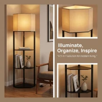 HOMCOM Corner Floor Lamp with Shelves and Lights, Modern Dimmable Standing Lamp with 3000K/4000K/6000K Colour Temperature(m-5)