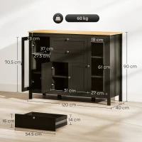 HOMCOM Modern Storage Cabinet, Sideboard with Oak Top, 4 Doors, 2 Drawers and 5 Adjustable Shelves, Black Brown(m-3)