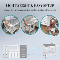 HOMCOM Shower Bench 2-Tier Shower Stool Bathroom with Shelf White and Grey(m-7)