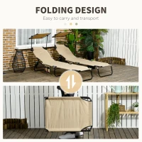 Outsunny 2 Piece Folding Sun Loungers with Canopy, Adjustable Recliner Garden Chairs with Side Pocket, Steel Frame and Breathable Mesh for Outdoor, Pool, Beach, Garden, Tan Brown(m-6)