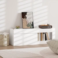 HOMCOM Mueble de TV Moderno para Salón con 2 Puertas Estante Abierto para Televisión 60 Pulgadas 140x40x48 cm Blanco(m-9)
