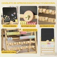 AIYAPLAY Cavalete Infantil em Madeira com Quadro de Dupla Face, Relógio, Ábaco e Apagador, a partir de 2 Anos, Natural(m-4)