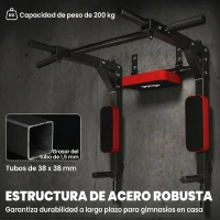 SPORTNOW Barra de Dominadas de Pared 2 en 1 Estación Multifuncional para Gimnasio en Casa Carga 200 kg Rojo(m-6)