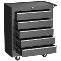 HOMCOM 5-Drawer Tool Chest with Wheels, Steel Lockable Tool Storage Cabinet with Handle, 2 Keys for Garage, Workshop, Black(m-10)