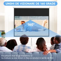 HOMCOM Ecran de Proiecție 80" 16:9 cu Frânghie de Reglare, din Plastic și Metal, 187x8x150 cm, Alb(m-5)