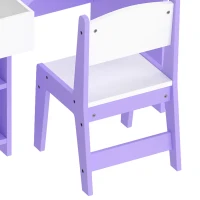 AIYAPLAY Kids Vanity Set, Girls Dressing Table with Stool, 2-Colour Lights Mirror, Pretend Dresser Gift for Ages 3-8, Purple(m-12)
