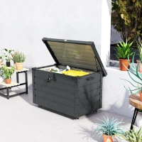 Outsunny Outdoor Aufbewahrungsbox Gartenbox Kissenbox, wetterbeständig, 4 Rollen, 100 cm x 62 cm x 65 cm, Dunkelgrau(m-8)