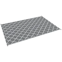 Outsunny Reversible Outdoor Rug with Carry Bag, Waterproof Plastic Straw Mat for Garden, Deck, RV, Picnic, Beach, Camping, 182 x 274cm, Grey(m-10)