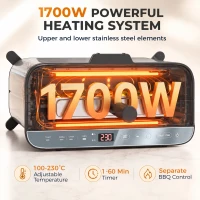 HOMCOM 3-in-1 Electric Mini Oven, Long Slot Toaster and Tabletop Grill, with LED Display, 60 Min Timer, Stainless Steel, 1700W(m-6)