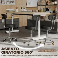 HOMCOM Taburete con Ruedas Giratorio Altura Regulable de Cuero Sintético con Respaldo para Spa Oficina Tatuajes Negro(m-6)