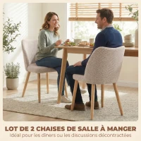 HOMCOM Lot de 2 Chaises de Salle à Manger, Chaises de Cuisine Rembourrées en Lin, Dossier Incurvé et Pieds d'Hévéa, Crème(m-4)