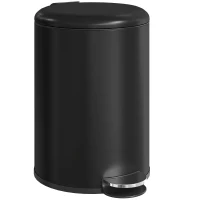 HOMCOM 20-liter keukenafvalbak, vingerafdrukbestendige metalen afvalbak met soft-close deksel, voetpedaal en uitneembare binnenemmer, zwart(m-1)