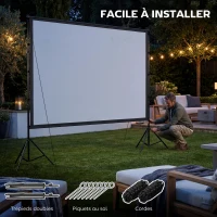 HOMCOM Écran de projection avec trépieds 120 pouces 16:9 HD 4K/8K, écran videoprojecteur portable, 309x62x217cm, blanc et noir(m-7)