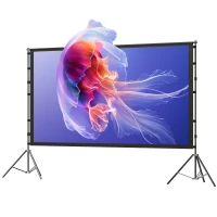 HOMCOM 254 cm 16:9 HD 4K/8K projectiescherm met standaard, draagbaar dubbelzijdig projectiescherm met inklapbare statieven, wit(m-10)