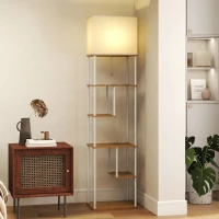 HOMCOM Lampadaire avec étagères, lampadaire sur pied de salon dimmable, télécommande, 40 x 29 x 171 cm, bois naturel(m-2)