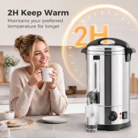 HOMCOM 13L Catering Urn, 2500W Stainless Steel Hot Water Boiler Dispenser with Thermostat, Keep Warm Function and Easy Pour Tap(m-6)