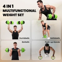SPORTNOW 30kg 6-In-One Adjustable Weight Dumbbells Set, Barbell, Kettlebell, Push Up Stand - Green(m-4)