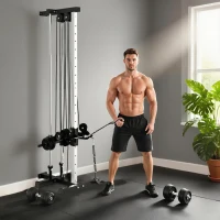 SPORTNOW Wall Mount Cable Machine, 15 Positions Adjustable Cable Crossover Machine Dual Pulley System for Home Gym(m-10)