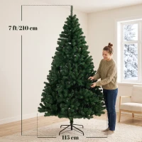 HOMCOM 7ft Artificial Christmas Tree, Fir Hinged Xmas Tree with 1100 Branch Tips, Foldable Steel Stand, Green(m-3)