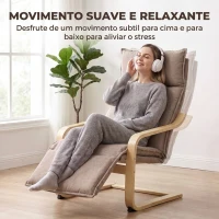 HOMCOM Cadeirão para Sala em Tecido Aspeto Linho com Apoio para os Pés, Baloiço Suave, Encosto Alto e Assento Largo, Castanho Claro(m-4)
