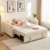 HOMCOM Sofá Cama 2 Plazas 3 en 1 de Chenilla 142 cm con Respaldo Ajustable y 2 Cojines Beige(m-4)