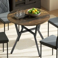HOMCOM Dining Table, Round Kitchen Table with Black Legs, Anti-slip Foot Pads for Living Room, Dining Room 90 x 76 cm, Rustic Brown(m-2)