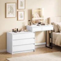 HOMCOM Vanity Makeup Desk LED Mirror Dressing Table Large Storage 5 Drawers White(m-2)