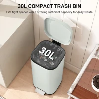 HOMCOM 30L Kitchen Bin, Compact Pedal Bin with Soft-Close and Stay-Open Lid, Removable Bucket for Kitchen, Home, Office, Green(m-4)