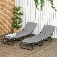 Outsunny Folding Sun Loungers Set of 2, Outdoor Day Bed with 5-Position Adjustable Backrest, Portable Recliner Garden Chairs with Breathable Mesh for Beach, Patio, Dark Grey(m-10)