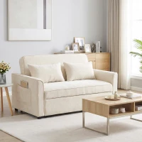 HOMCOM 2-Sitzer Schlafsofa 3-in-1, Clic-Clac Chenille Sofa 142 cm, verstellbare Rückenlehne, 2 Kissen, Beige(m-5)