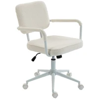 HOMCOM Bürostuhl aus Sherpa-Fleece, Drehstuhl mit 360°-Drehfunktion, Wippfunktion, höhenverstellbar, mit PU-Rollen, cremeweiß(m-1)