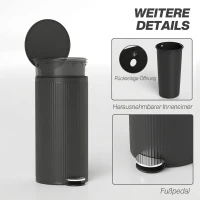 HOMCOM Mülleimer 30 L Treteimer mit Softclose-Deckel und Pedal, Inneneimer Metall, Schwarz, 36 x 30 x 60,5 cm(m-7)