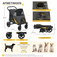 PawHut Hondenbuggy voor Middelgrote en Oudere Honden, Opvouwbare, Donkergrijs, 112 x 65 x 100 cm(m-3)