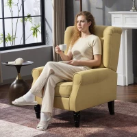 HOMCOM Wingback Accent Chair, Retro Upholstered Button Tufted Occasional Chair for Living Room and Bedroom, Yellow(m-10)